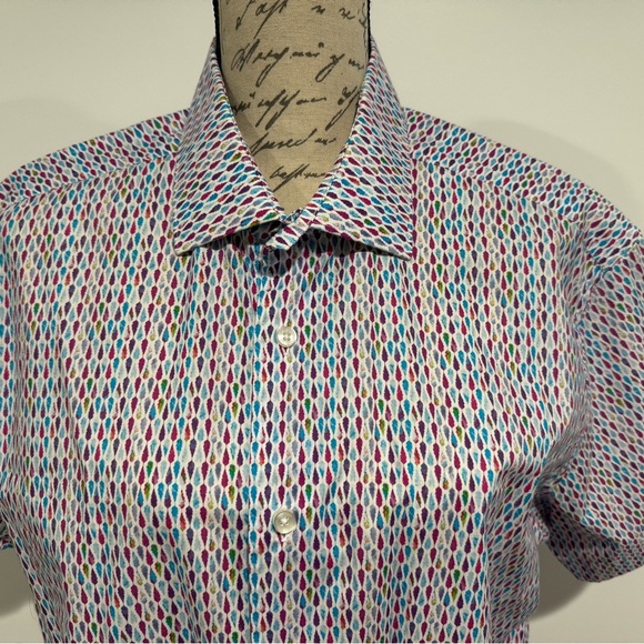BERTIGO SHORT SLEEVE SHIRT DAIMON Bright Multicolor Pattern Men’s Size Large - Picture 5 of 13